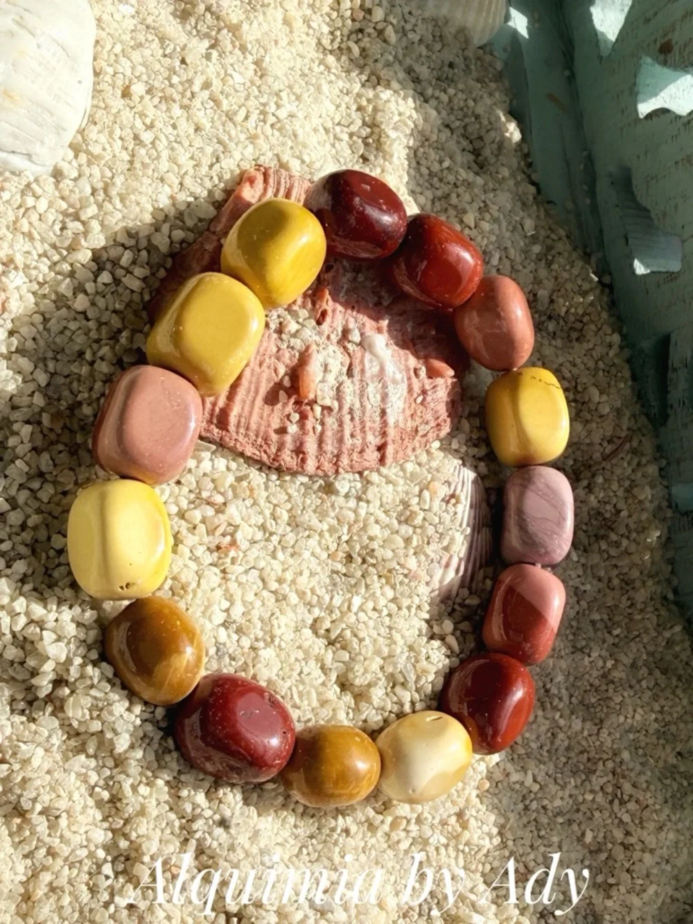 MOOKAITE + monumental Yellow Red Pink Polished Stone Stretch Bracelet